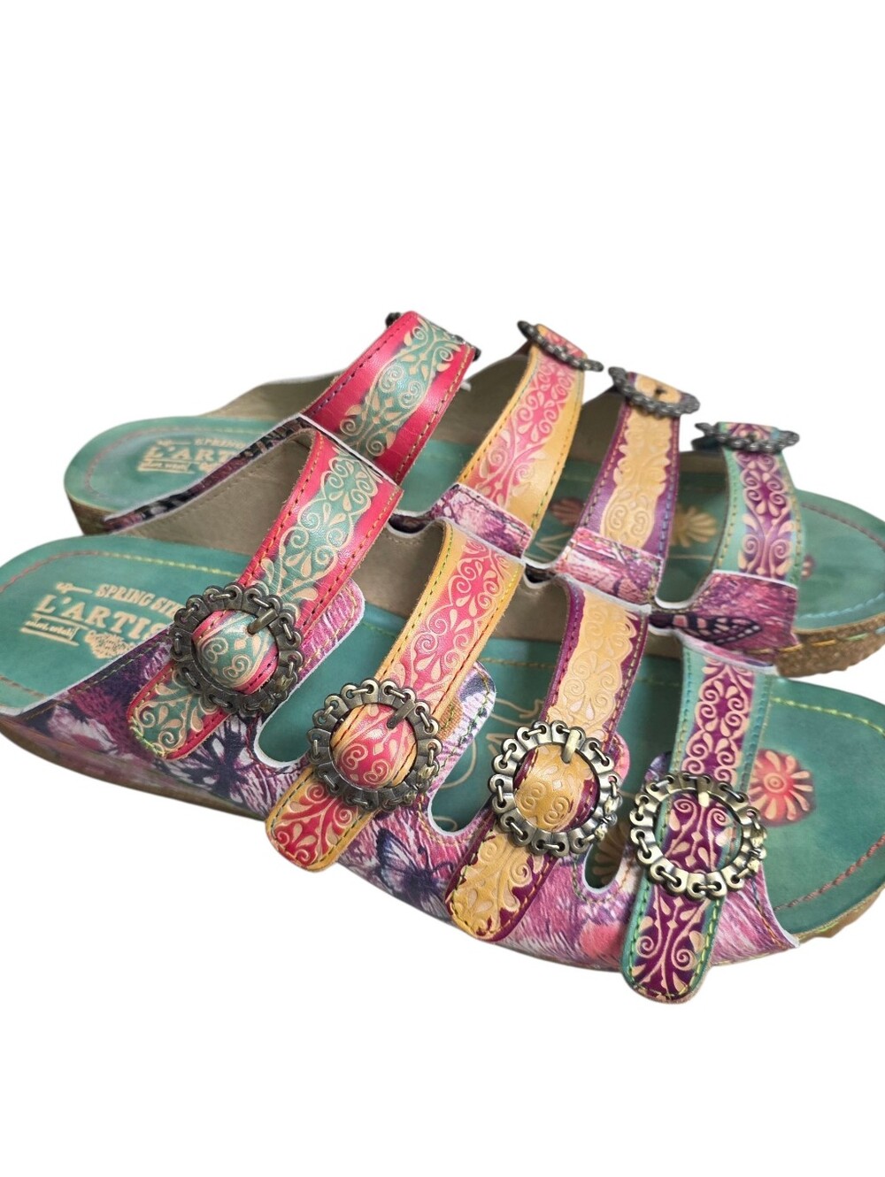 L'Artiste Spring Step Blessing Colorful Sandals Size 11.5 Euro 42 Bohemian Purpl